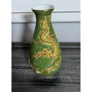 Antique Chinese Raised Gold Dragon Porcelain Vase Vintage Asian Decor Oriental